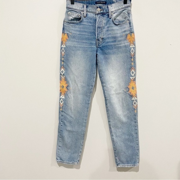 LUCKY BRAND Drew Mom Jean Embroidered Boho Aztec Size 24 A 00 - Picture 2 of 16